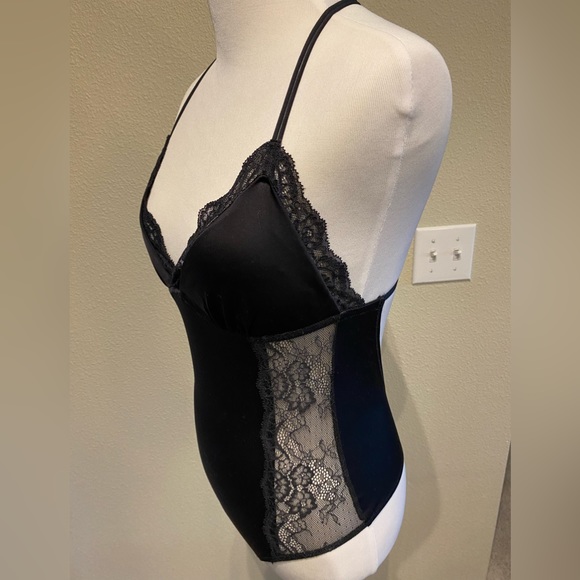 Abercrombie&Fitch Black lace satin strap back bodysuit Brami Removable pads S - Picture 6 of 8